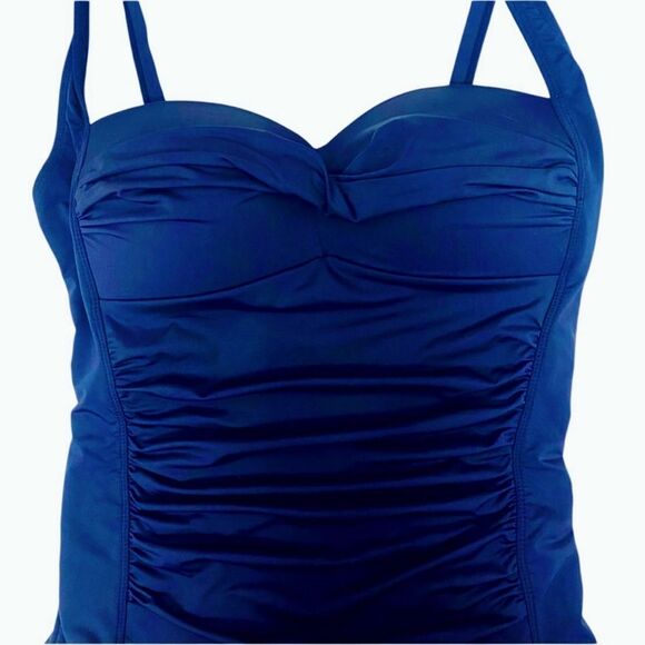 Betsey Johnson Women One Piece Bandeau Swimsuit Navy Blue Ruching Bandeau 2X New - Picture 3 of 5